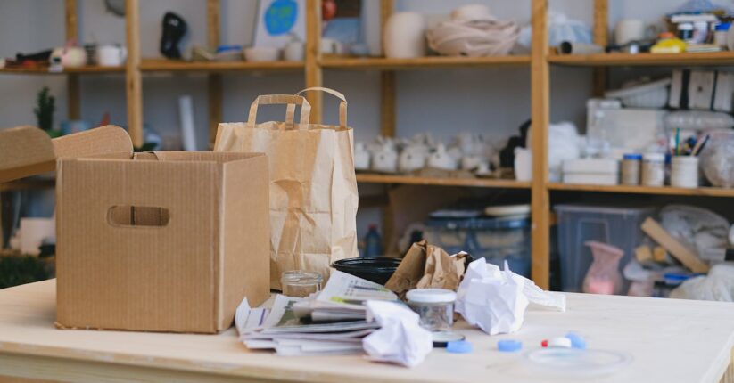 手作りしたペーパーアイテムをウェルカムスペースに飾った結婚式の様子。温かいナチュラルな雰囲気。