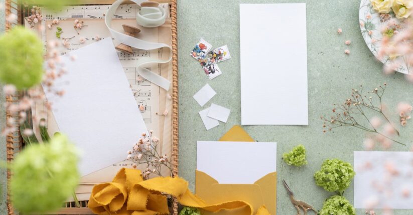 柔らかい文字で席札メッセージを書いている新婦。自然体の筆跡が温かい印象を与える。