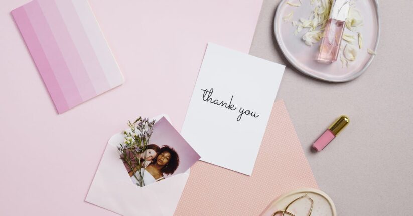 お世話になった方に宛てた感謝の席札メッセージ。丁寧で落ち着いた印象のカード。