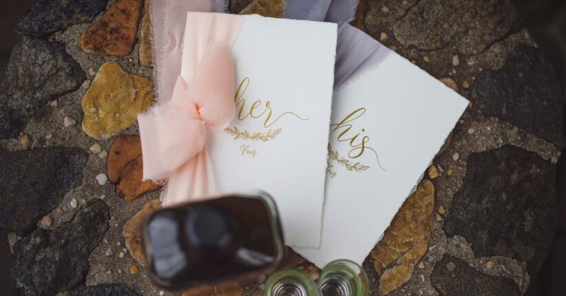 美しい文字と余白のバランスを意識して書かれた席札メッセージ。上品な手書きデザインの例。